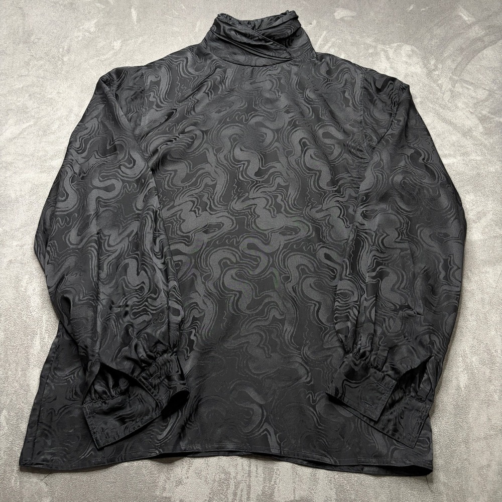 Vtg Argenti Blouse Womens 6 Black 100% Silk Jacquard High Neck Balloon Sleeve